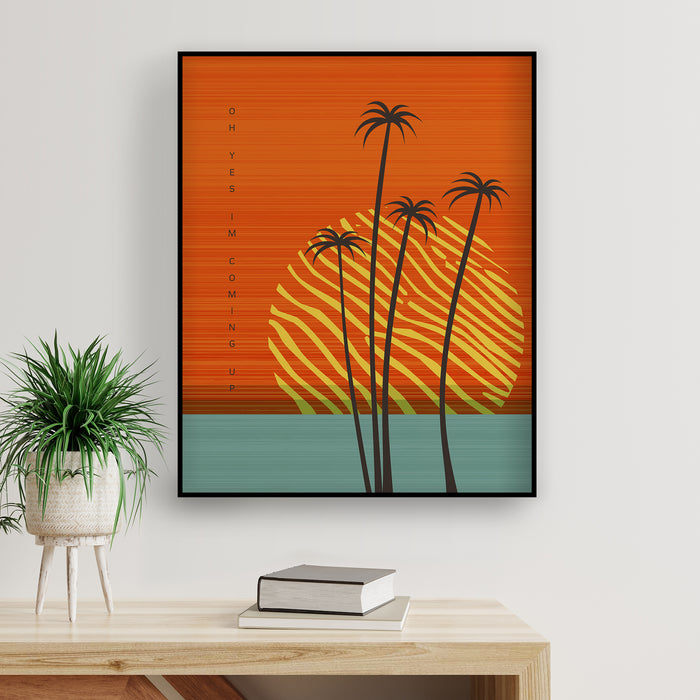 abstract sunset ocean palm trees art