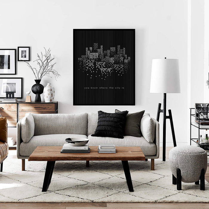 black and white cityscape wall art