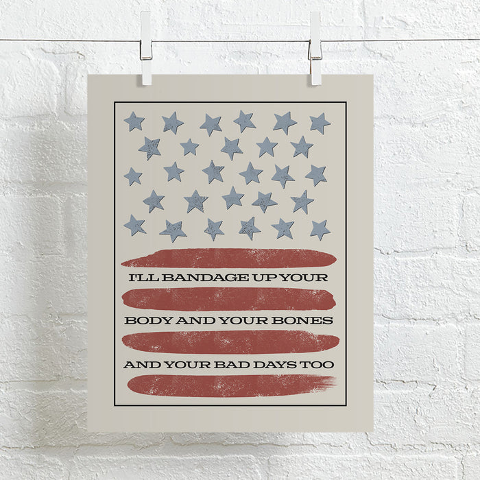 Tourniquet | Zach Bryan - vintage stars and stripes song lyric wall art