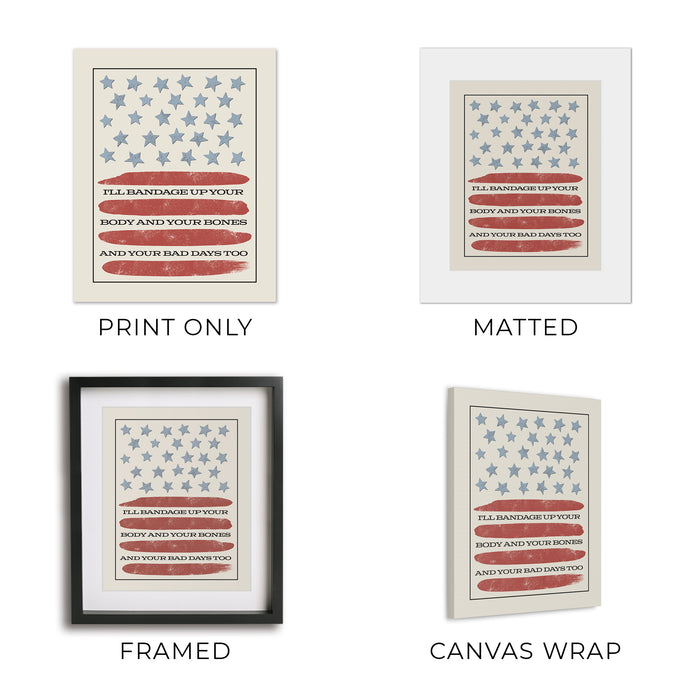 Tourniquet | Zach Bryan - vintage stars and stripes song lyric wall art