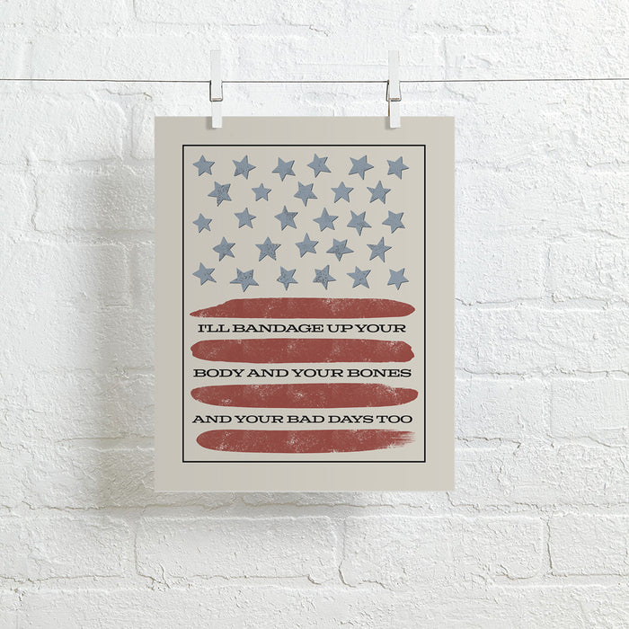 Tourniquet | Zach Bryan - vintage stars and stripes song lyric wall art