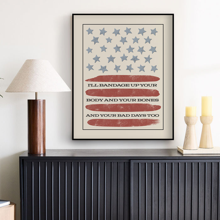 Tourniquet | Zach Bryan - vintage stars and stripes song lyric wall art