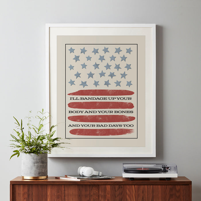 Tourniquet | Zach Bryan - vintage stars and stripes song lyric wall art