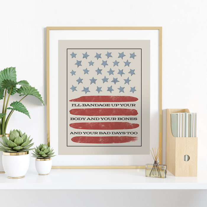 Tourniquet | Zach Bryan - vintage stars and stripes song lyric wall art